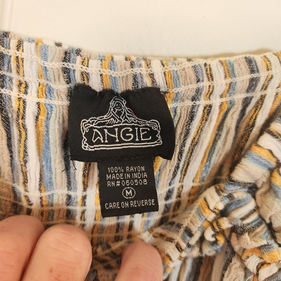 Angie Striped Smocked Peasant Boho Blouse Size Medium Milkmaid - Picture 7 of 15